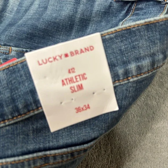 Lucky Brand Jeans Mens 36x34 412 Athletic Slim 2 Way Stretch Medium Wash Denim - Picture 8 of 15